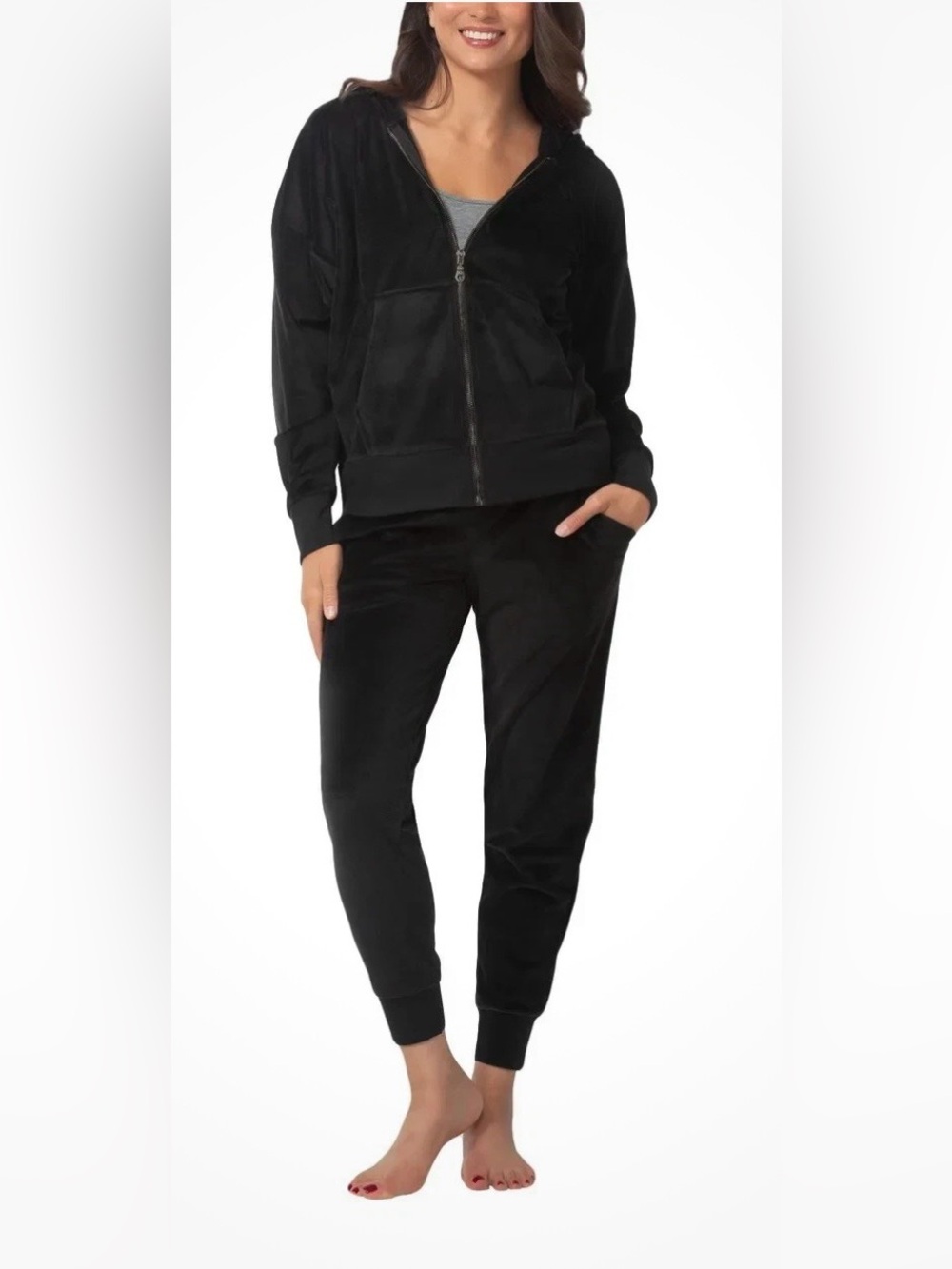 Felina Black Velour Zip Hoodie and Joggers Set